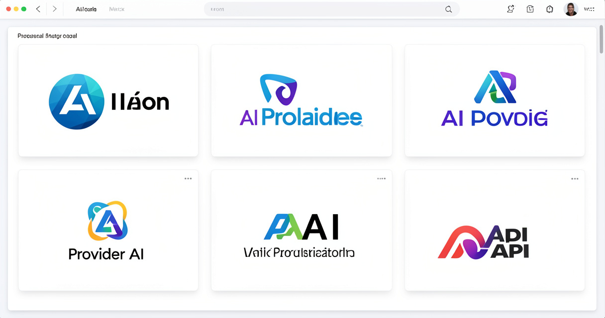 Tableau de bord présentant les logos des fournisseurs d'API d'intelligence artificielle
