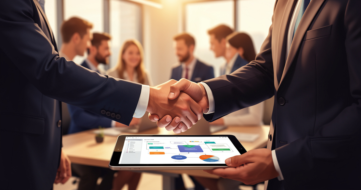 Partenaire inter-entreprises utilisant Connexaflow sur tablette en réunion