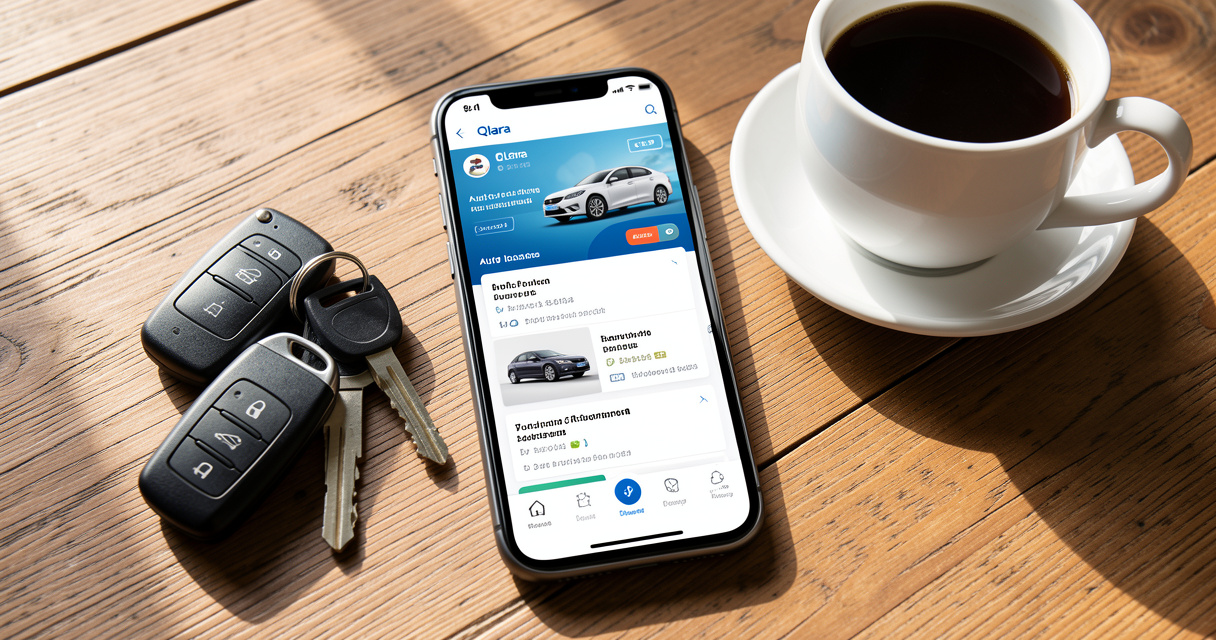 Application Qlara pour assurance auto flexible sur smartphone avec clés de voiture