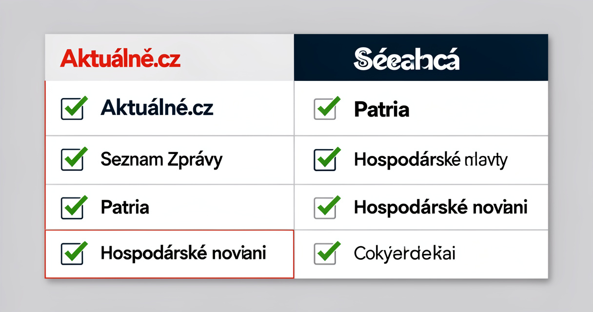 Tableau comparatif des sources d'actualités financières tchèques incluant Aktuálně.cz