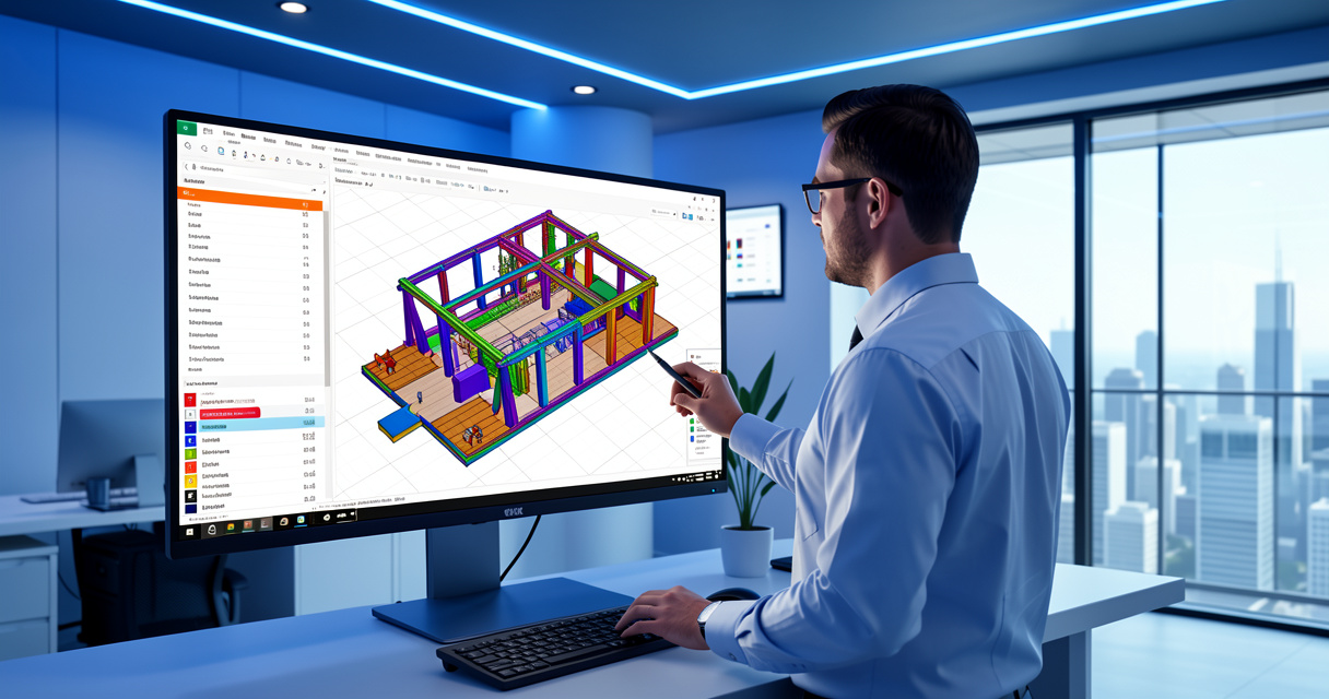 Coordinateur BIM utilisant Navisworks pour la détection de conflits sur un écran d'ordinateur