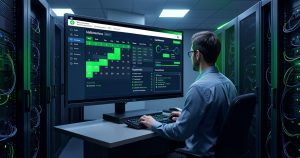 Administrateur planifiant une maintenance Linux depuis un tableau de bord de supervision.