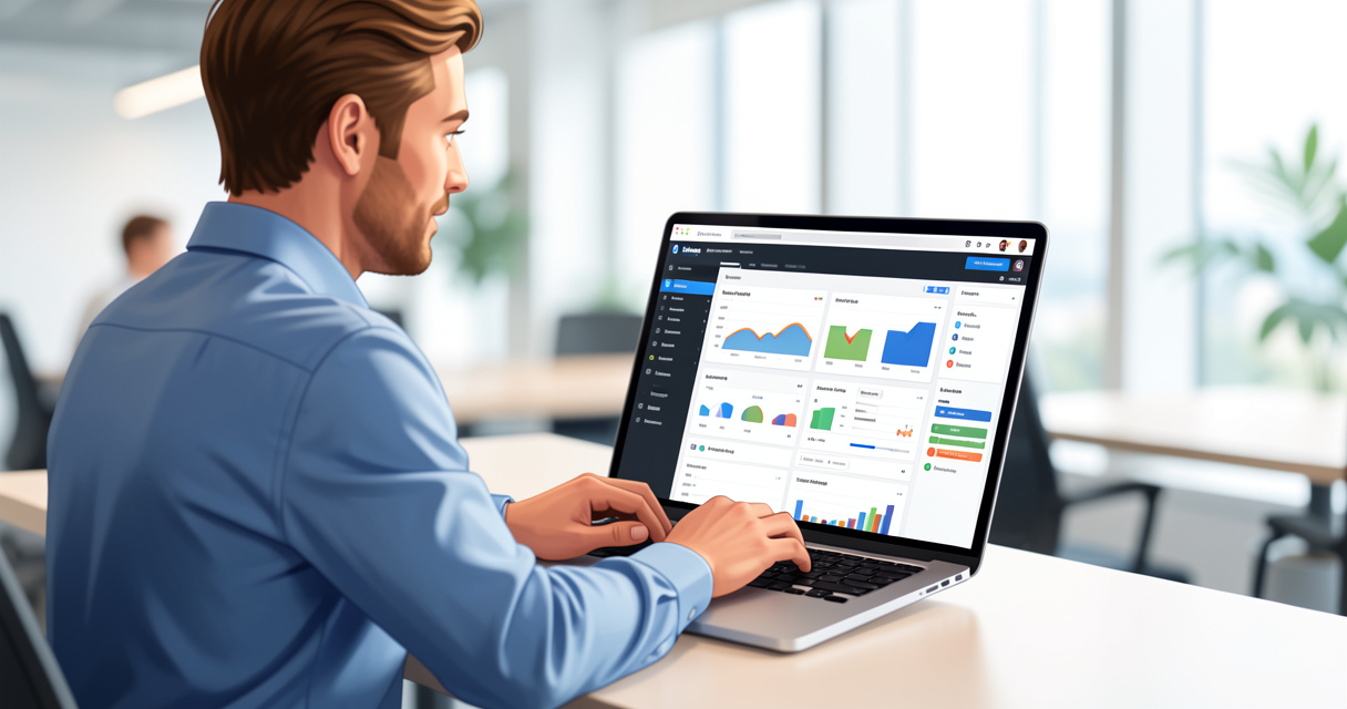 Consultant qui consulte une plateforme d'achat média programmatique sur ecran portable