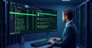 Tableau de supervision Linux montrant l’espace disque et les alertes de stockage.